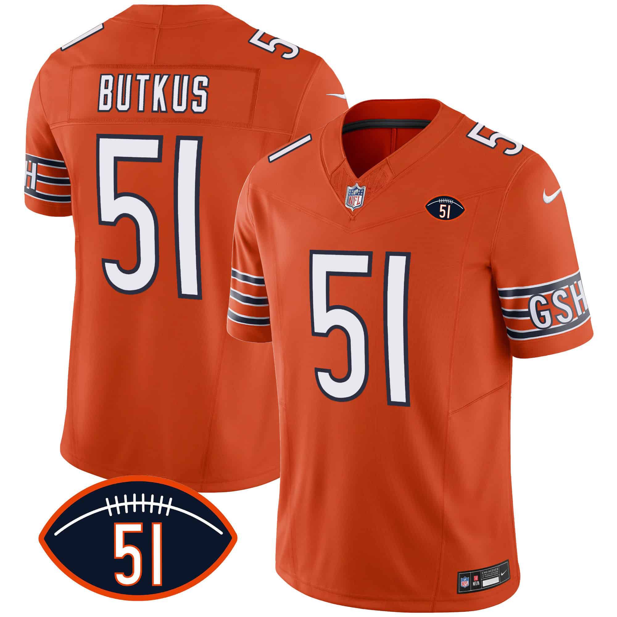 Men Chicago Bears 51 Butkus Orange 2024 Nike Patch GSH Vapor NFL Jersey